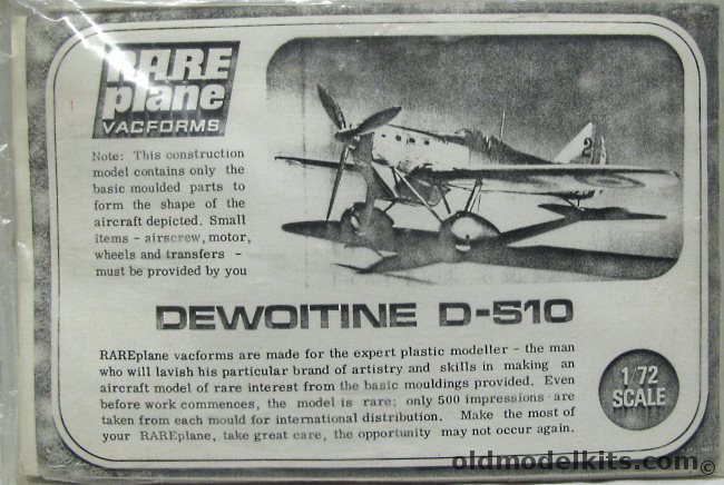 Rareplane 1/72 Dewoitine D-510 - Bagged plastic model kit